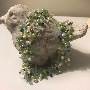 Elegant, mixed green bead, multi strand necklace